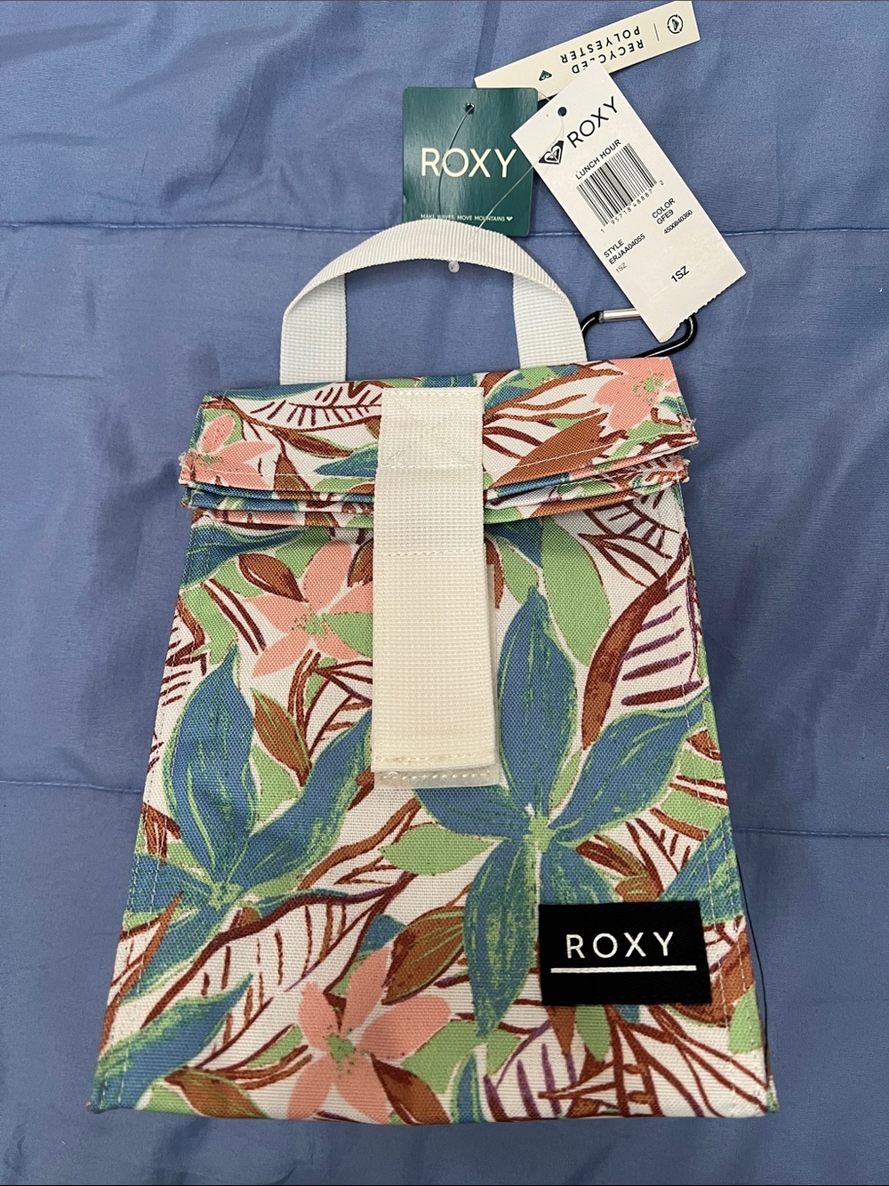 Roxy Floral Canvas Smaill Lunch Tote in Pink, Green & Blue